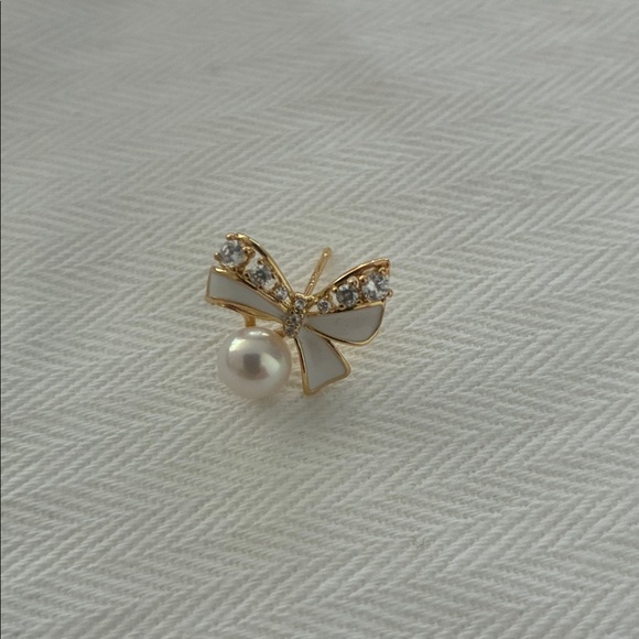 Gold Bow Pearl Earrings | Sterling Silver Posts | Affordable Gift for Her - Picture 5 of 7
